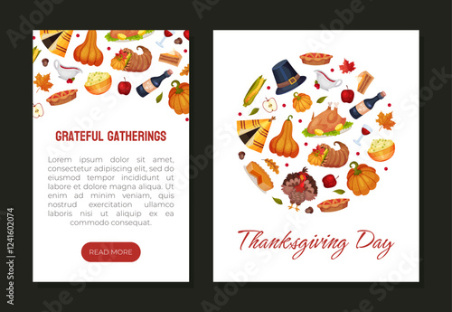 Thanksgiving Banner with Autumn Fest Object Vector Template