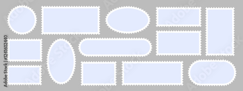 Set of empty postcard stamp frames. Different forms of vector postage stamps