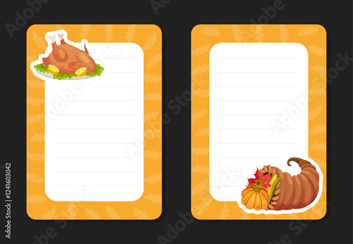 Thanksgiving Note Card with Autumn Fest Object Vector Template