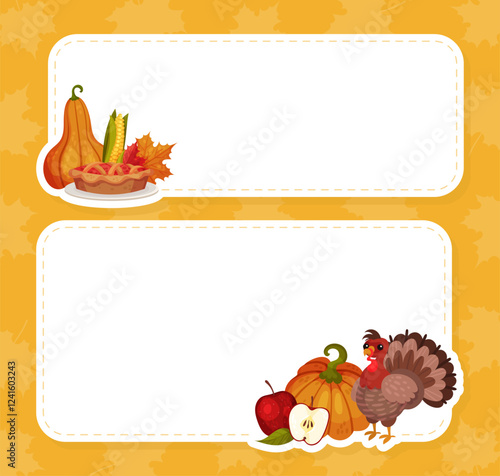 Thanksgiving Note Card with Autumn Fest Object Vector Template