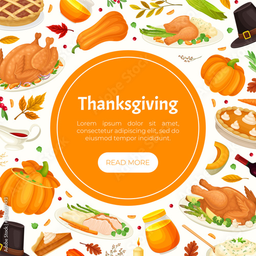 Thanksgiving Banner with Autumn Fest Object Vector Template