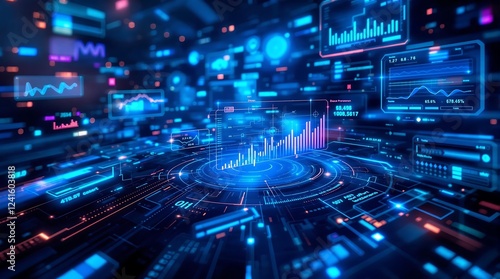 Wallpaper Mural Futuristic Holographic Tech Background with Glowing Data Panels Torontodigital.ca