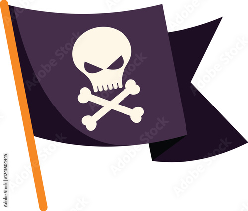 Black pirate flag with skull and crossbones waving, representing danger, rebellion, and piracy on the high seas