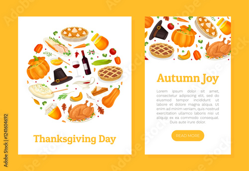 Thanksgiving Banner with Autumn Fest Object Vector Template