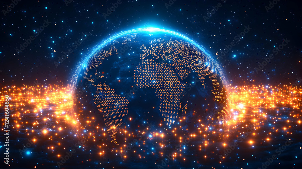 Obraz premium Global network connection, digital earth, glowing lights, space background, technology concept
