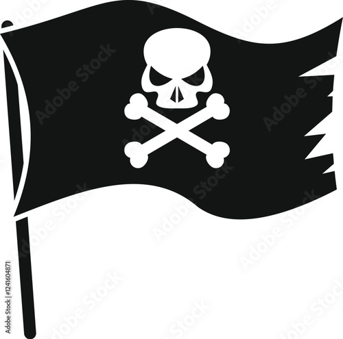 Jolly roger waving, black pirate flag with skull and crossbones