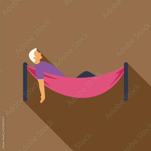 Man relaxing lying in hammock resting outdoors enjoying leisure time on summer holiday vacation