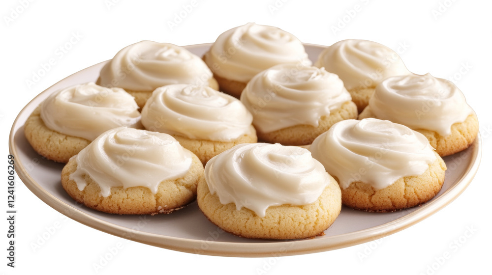 Delicious frosted sugar cookies sitting on a plate with transparent background Delicious frosted sugar cookies sitting on a plate with transparent background