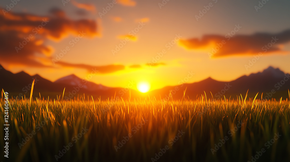 Fototapeta premium A glowing sunrise over a serene valley
