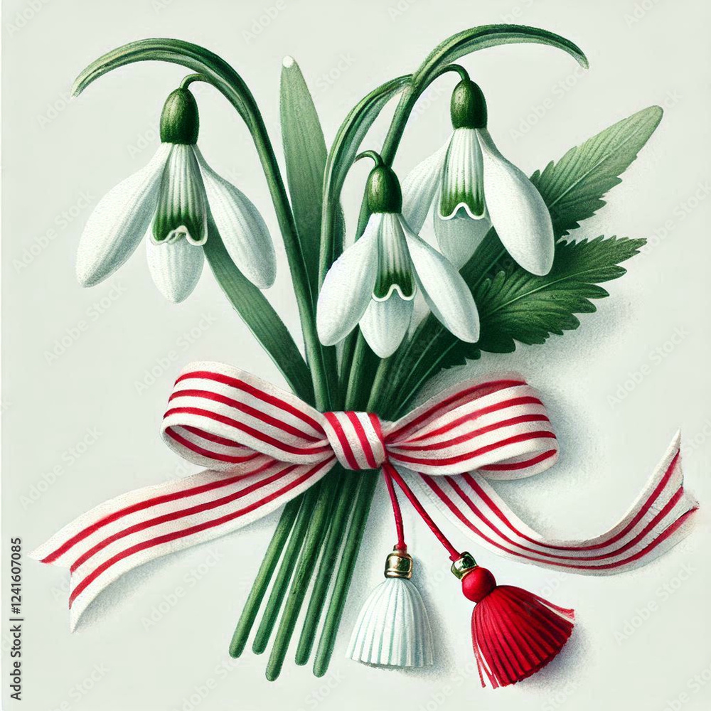 Obraz premium Bulgarian Martenitsa Tradition ,Snowdrop Bouquet With Martenitsa