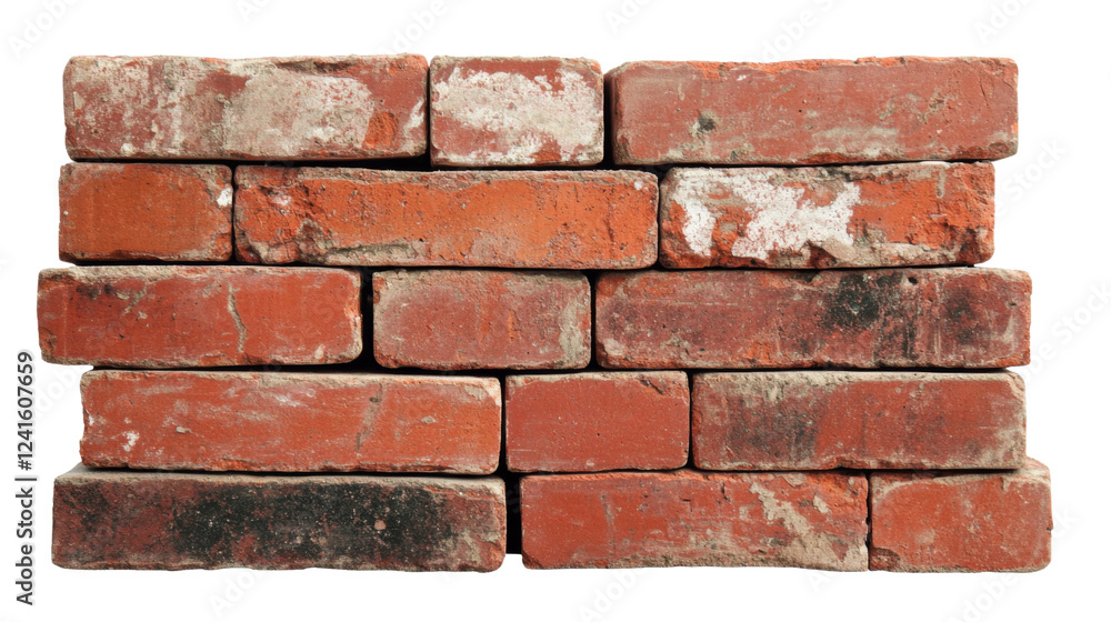 Obraz premium Weathered red brick wall on transparent background