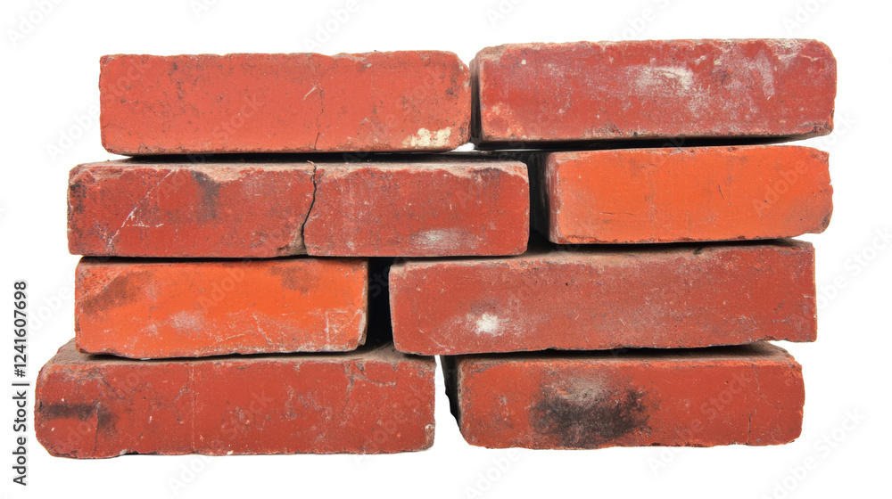 Obraz premium Six red bricks creating a small wall on transparent background