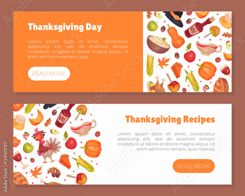 Thanksgiving Banner with Autumn Fest Object Vector Template