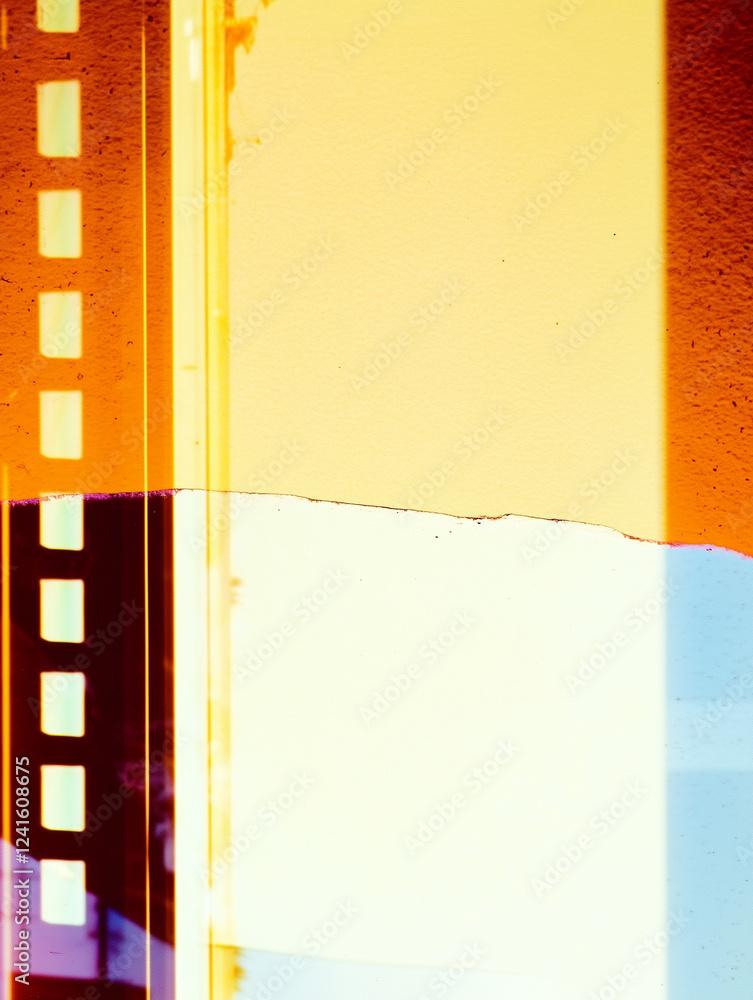 Obraz premium old brown film frame, blank cinema film strip with retro vintage look, film noise texture and background, old film frame from analog retro film roll, photo texture with grain and scratches