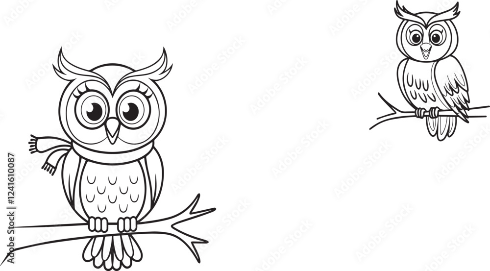 Fototapeta premium Vector illustration of owl isolated on white background. For kids coloring book.