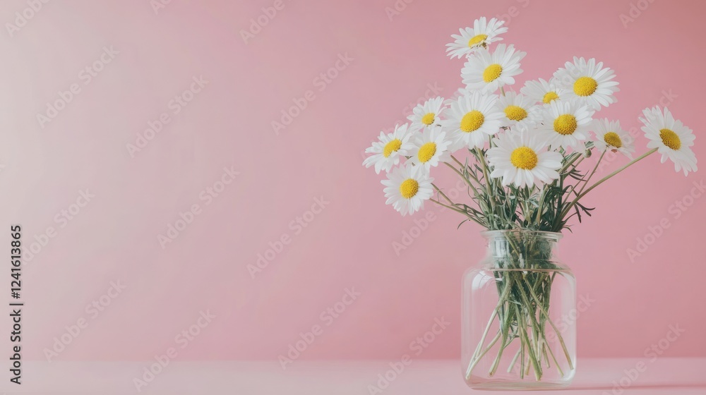 Daisies in a Glass Vase on Pink Background Daisies in a Glass Vase on Pink Background