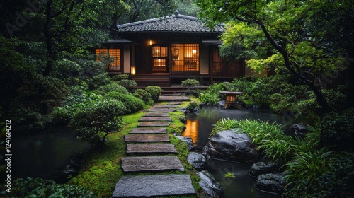 Tranquil japanese garden scenic pathways and serene views photo