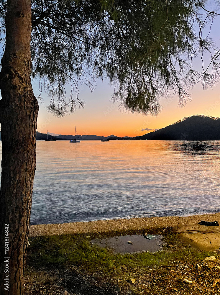 View on Lagoon on sunset in Gocek town, Dalaman, Turkey View on Lagoon on sunset in Gocek town, Dalaman, Turkey