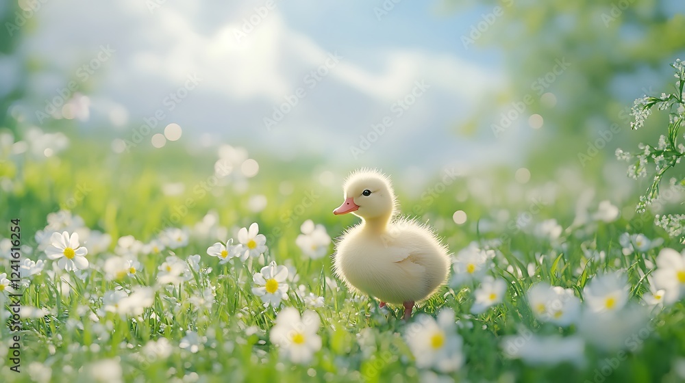 Adorable Duckling Exploring Vibrant Field Blossoms Sharp High Detail Adorable Duckling Exploring Vibrant Field Blossoms Sharp High Detail