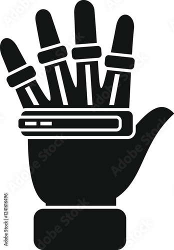 Human hand wearing a bionic glove with sensors, detecting and transmitting signals, innovative technology for enhanced interaction
