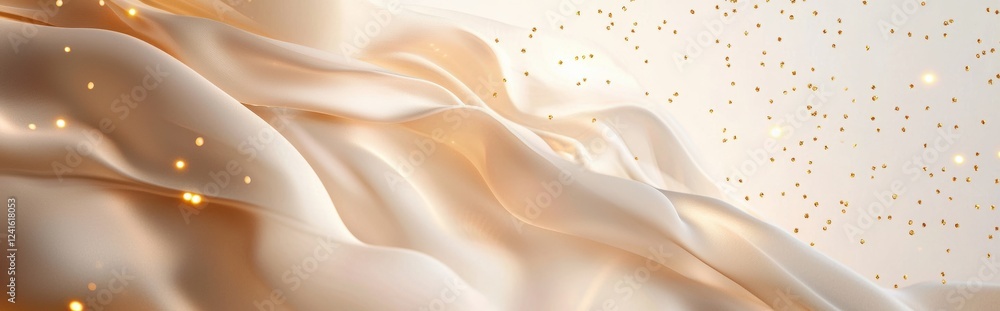 Obraz premium Elegant minimalist mockup background with space for text decorated with subtle gold sparkles, smooth silk textures, and a soft cozy theme for Mothers Day