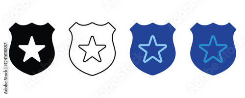 Police batch icon vectors, outline style police batch icon vector set isolated on white background.