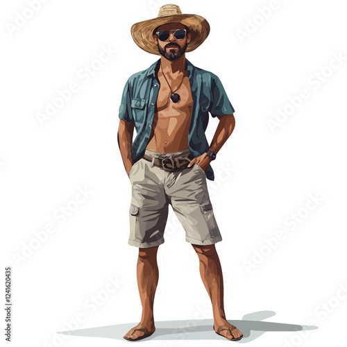 Panama Man Summer Clothes and Style – A Stylish and Relaxed Vector Illustration for Trendy Summer Fashion
