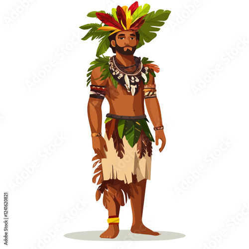 Papua New Guinea Man Summer Clothes and Style – A Stylish and Relaxed Vector Illustration for Trendy Summer Fashion
