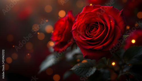 Dark Romantic Red Roses With Glow And Gold Background