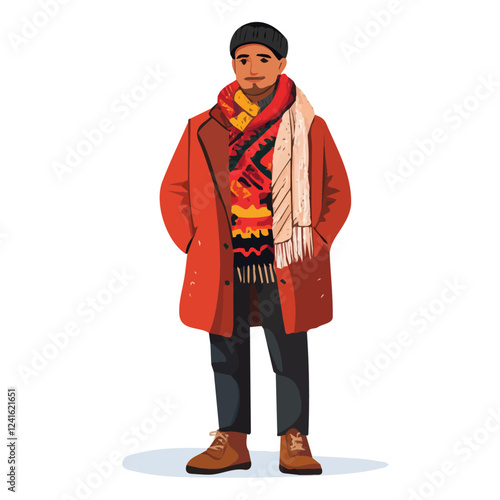 Peru Man Winter Clothes and Style – A Stylish and Cozy Vector Illustration for Cold-Weather Fashion
