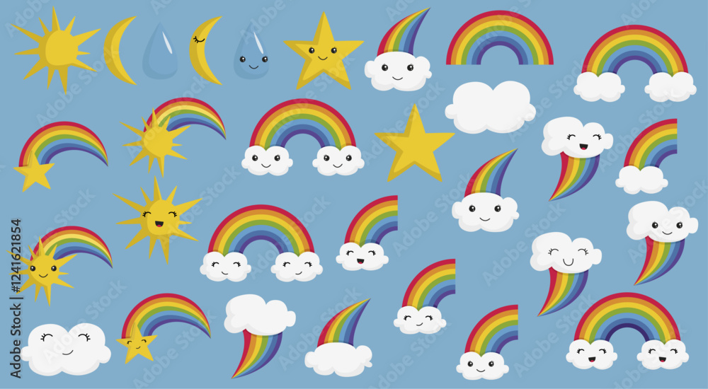 Fototapeta premium Kawaii rainbow vector clip art