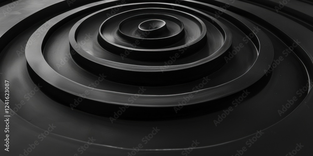 An all-black surface with subtle, minimalist helix forms, Centralized and balanced design An all-black surface with subtle, minimalist helix forms, Centralized and balanced design