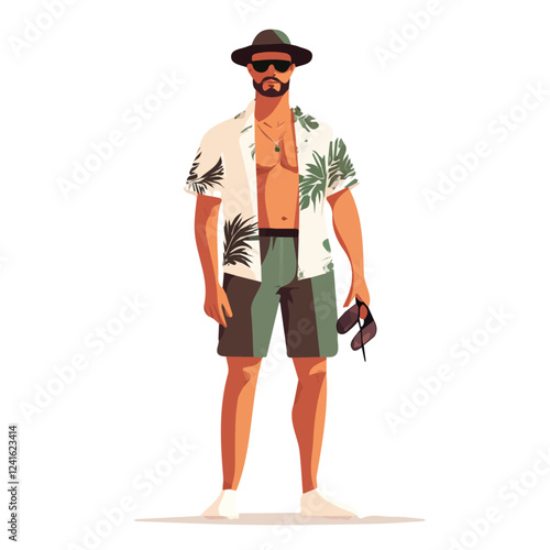 Russia Man Summer Clothes and Style – A Stylish and Relaxed Vector Illustration for Trendy Summer Fashion
