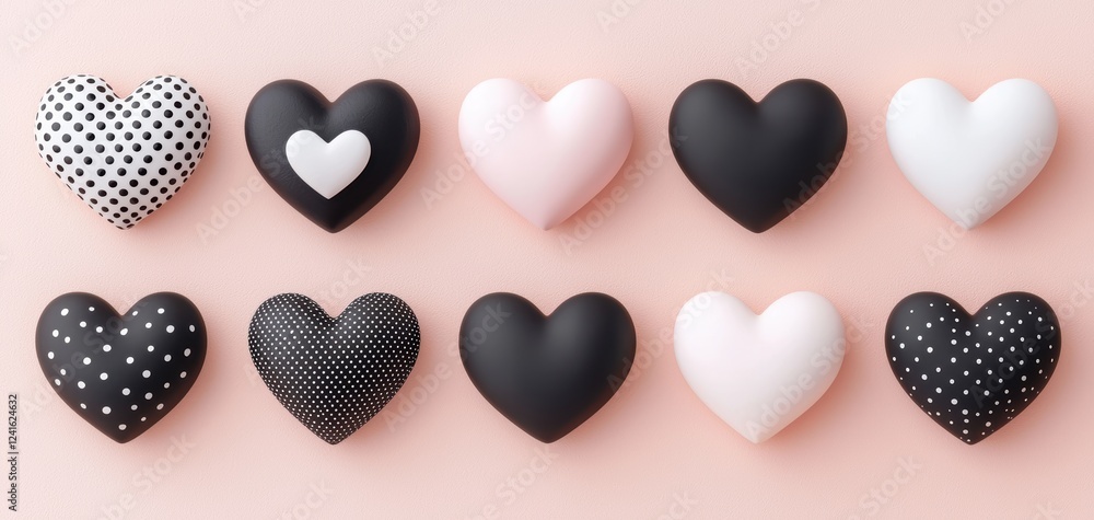 Obraz premium Exquisite heart shapes display minimalist pink background decorative art modern aesthetics front view love concept