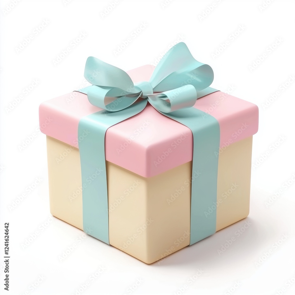 Obraz premium cute small gift box with pastel-colored wrapping and a delicate ribbon, perfect for special occasions, isolated on white