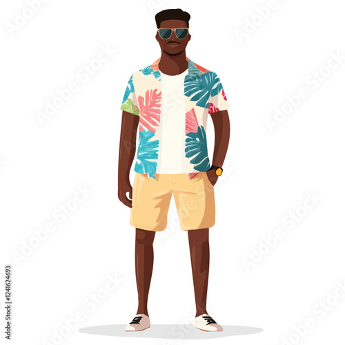 Saint Lucia Man Summer Clothes and Style – A Stylish and Relaxed Vector Illustration for Trendy Summer Fashion
