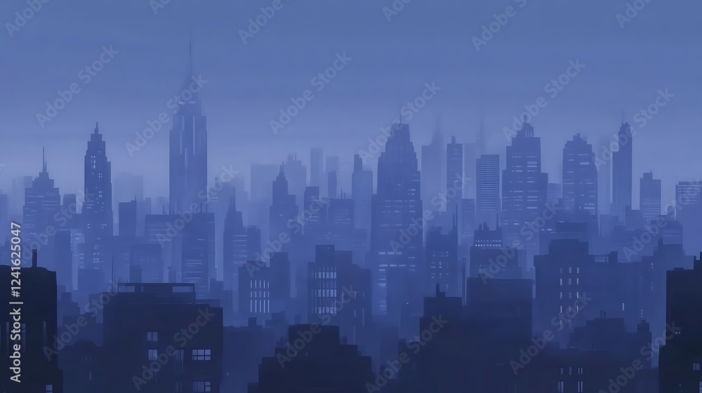 Fototapeta premium Cityscape, twilight, fog, urban, background