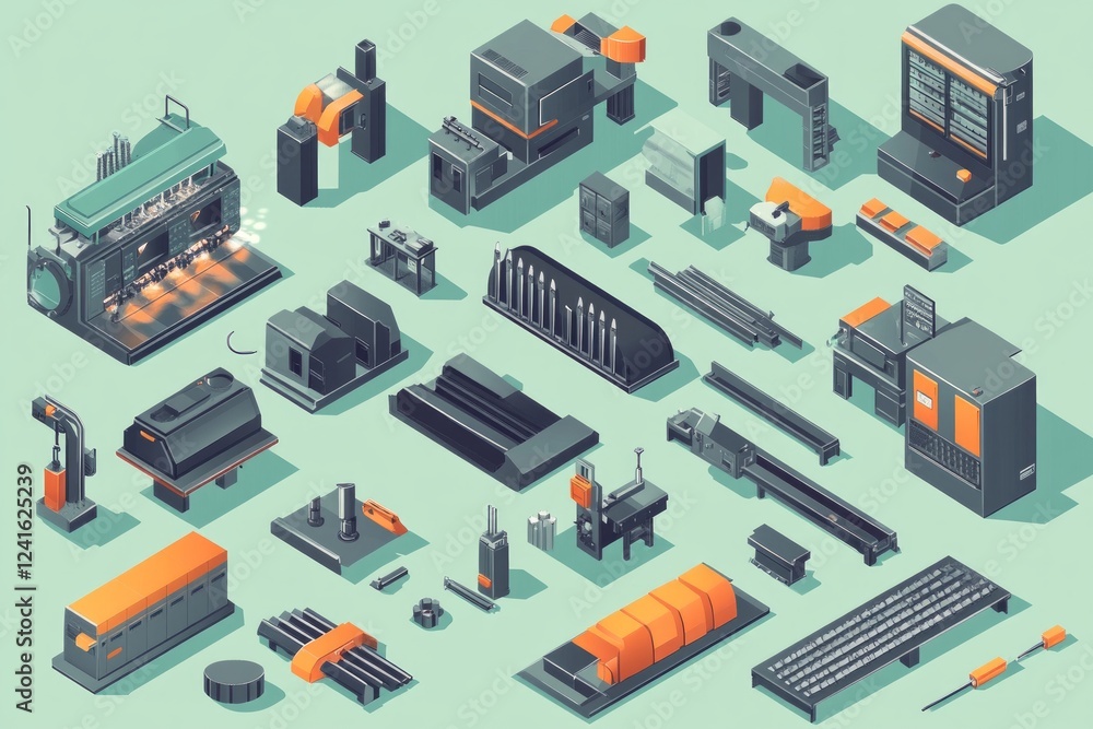 Obraz premium Isometric Illustration of Modern Industrial Machinery