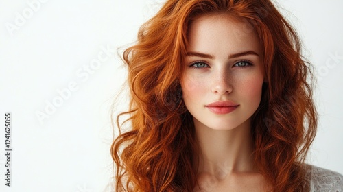 Wallpaper Mural Young woman with vibrant red curly hair and fair skin, portrait against a clean white background, emphasizing beauty and freshness. Torontodigital.ca