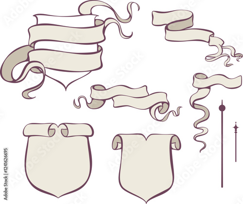 Parchment scroll banners, vintage paper clipart, medieval scrolls, antique banner design