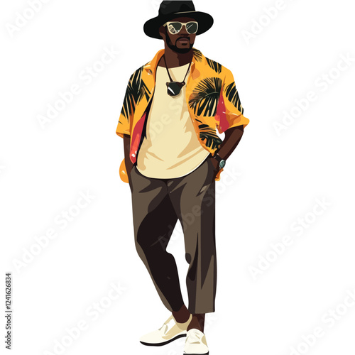 Senegal Man Summer Fashion – A Perfect Blend of Light Fabrics, Comfort, and Contemporary Style in Vector Illustration
