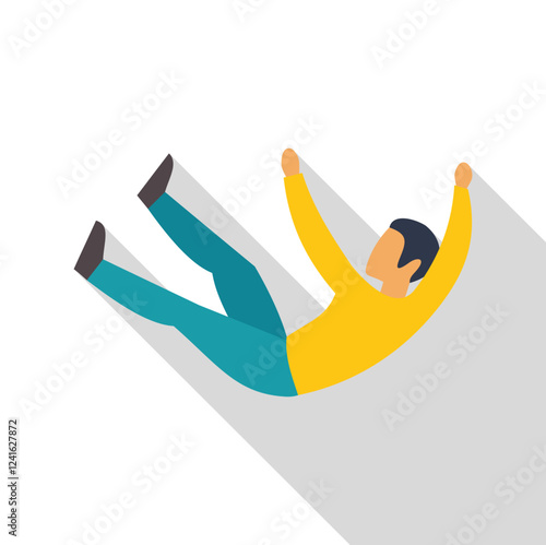 Man is falling down, arms and legs outstretched, in a flat design style with a long shadow, depicting the concept of falling