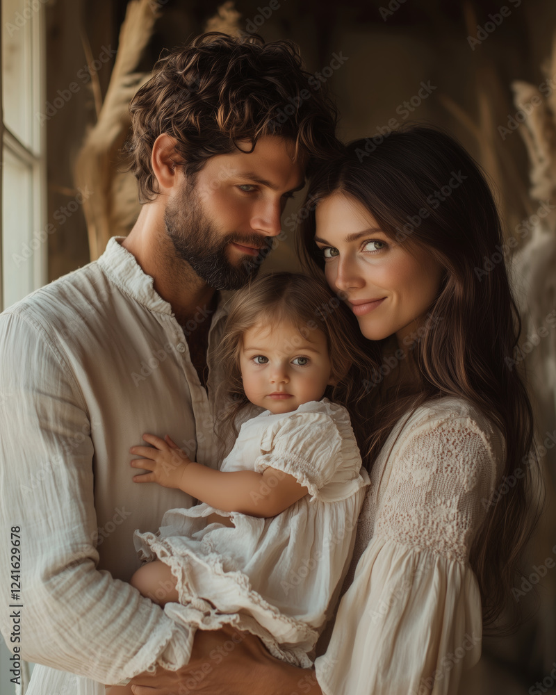 Cozy family moment captured in warm diffused light with a touch of authenticity Cozy family moment captured in warm diffused light with a touch of authenticity