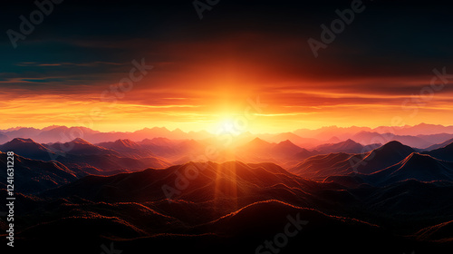 A sunrise over a mountain range