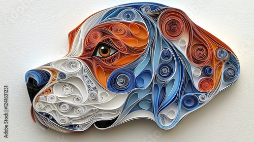 Paper Quilled Dog Art Canine Portrait Handcrafted Elegant Swirls Detail Craft Paper Artwork Decorative. photo