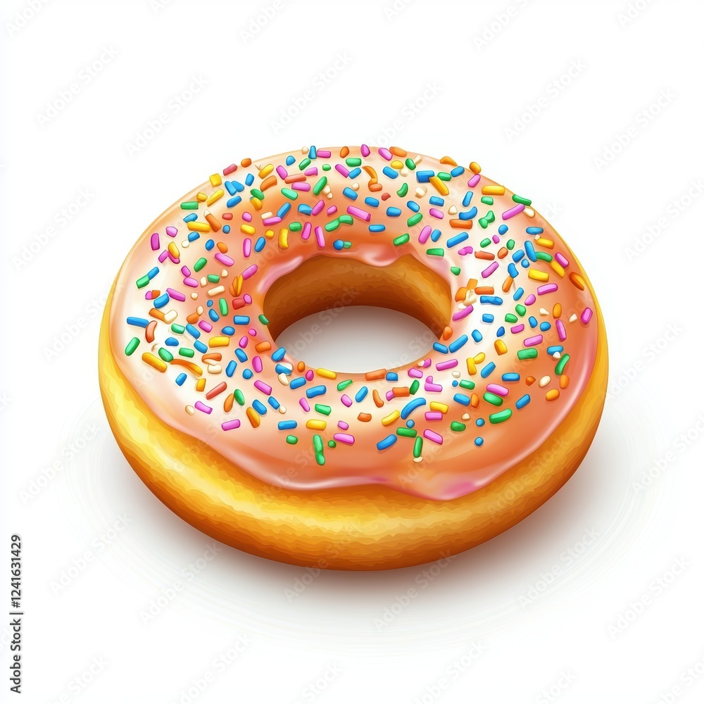 Delicious glazed donut with colorful sprinkles, isolated on a bright white background Delicious glazed donut with colorful sprinkles, isolated on a bright white background