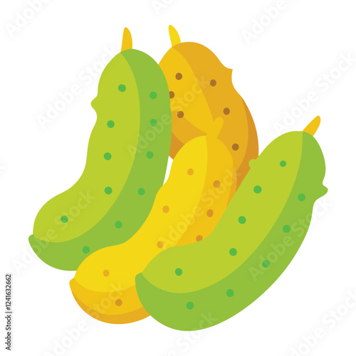 A colorful illustration of stylized cucumbers in vibrant green and yellow shades.