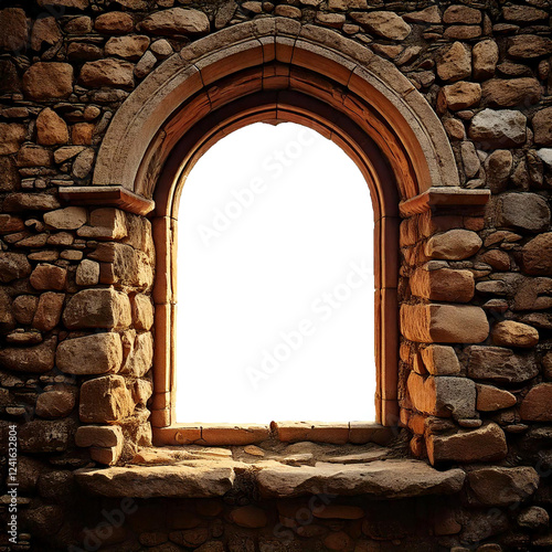 medieval castle open window showing white background