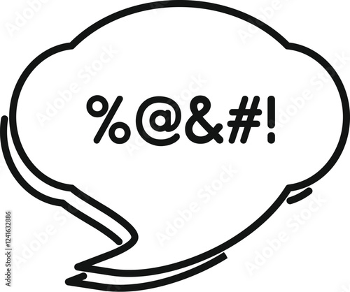 Simple line art drawing of a comic speech bubble with censored symbols representing vulgarity
