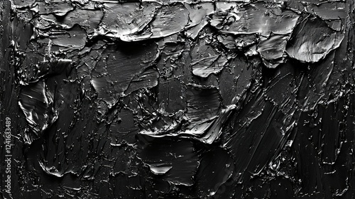 Textured Canvas with Dark Palette Knife Oil Paint Abstract Monochrome Impressionist Application. photo